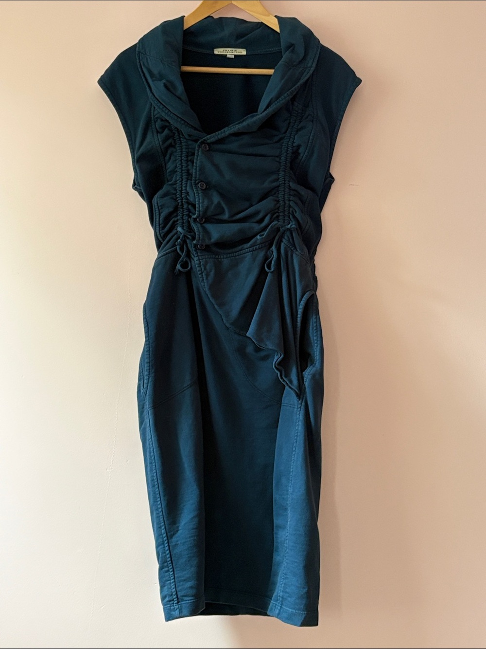 Prairie Underground Blue Mothette Ruched Midi Dress organic cotton S
